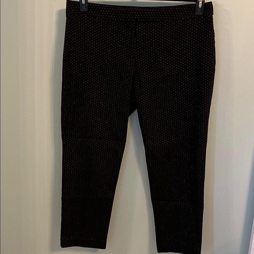 Liz Claiborne straight leg ankle pants Black w/ Gold metallic dots